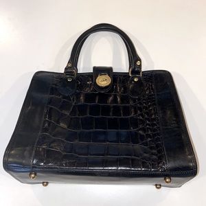 Brahmin Melbourne crocodile embossed black leather handbag satchel